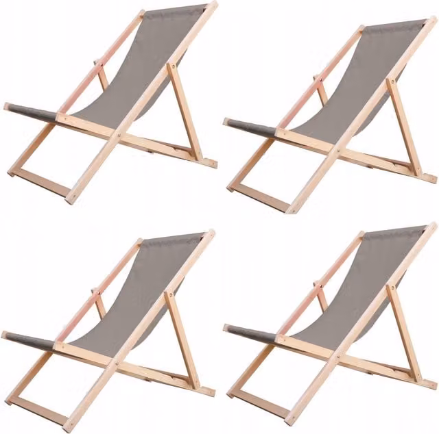 NOVECRAFTO Set of 4 Traditional Folding Beech Wood Deck Chairs with UV-Resistant Beige Canvas Fabric