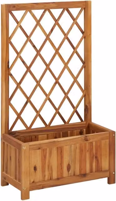 Berkfield Home Garden Raised Bed with Trellis in Brown Solid Acacia Wood – 1