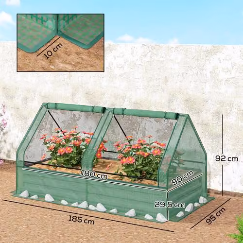 Outsunny Raised Garden Bed Planter with Mini Greenhouse in Green and Grey – 4
