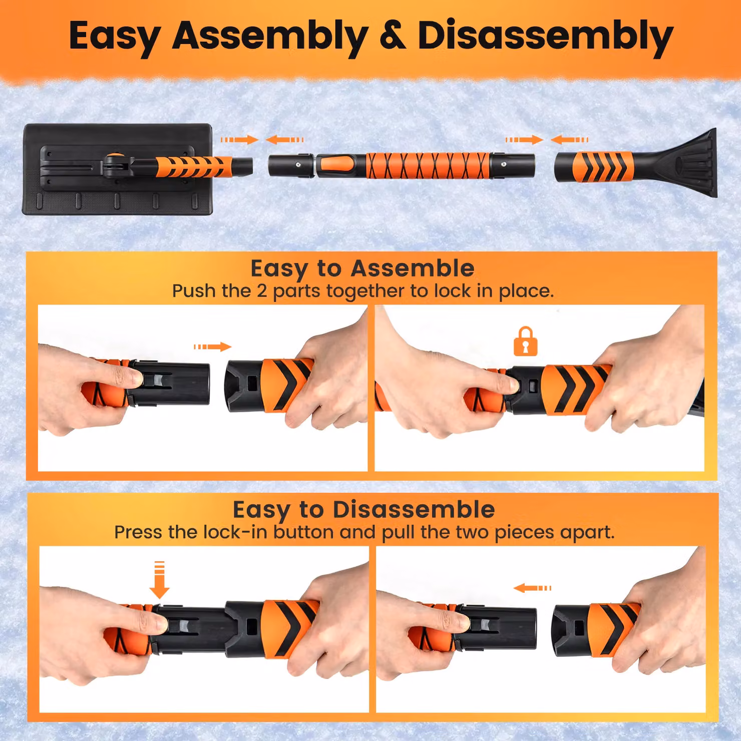 Gymax 2 in 1 Extendable Snow Shovel and Car Windshield Ice Scraper, Orange – 3