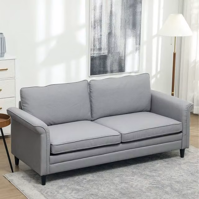 HOMCOM 3 Seater Modern Grey Fabric Upholstered Sofa with Solid Rubberwood Frame and Spring Core Cushions