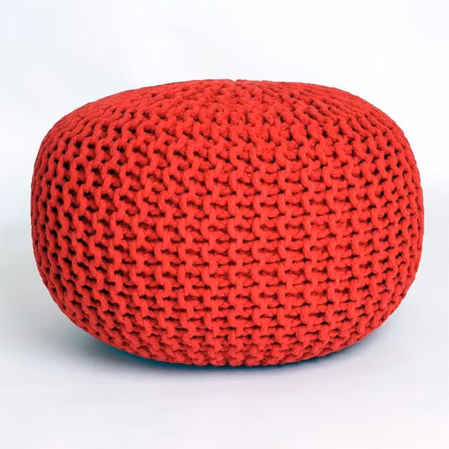 Roseley Red Knitted Round Cylindrical Pouffe
