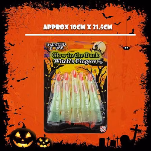VFM e-Store Glow in the Dark Witch Finger Toppers, Green, 10 cm – 4