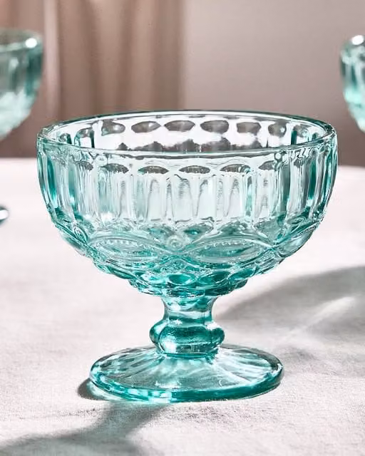 Dibor Set of 2 Vintage Turquoise Blue Glass Dessert Trifle Bowls, H10 x W12 cm – 1