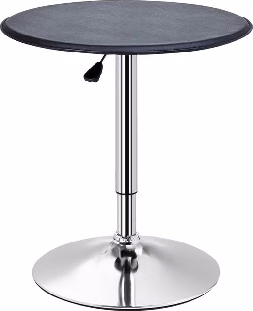 HOMCOM Adjustable Round Bistro Bar Table with Black PVC Leather Top and Steel Base – 1