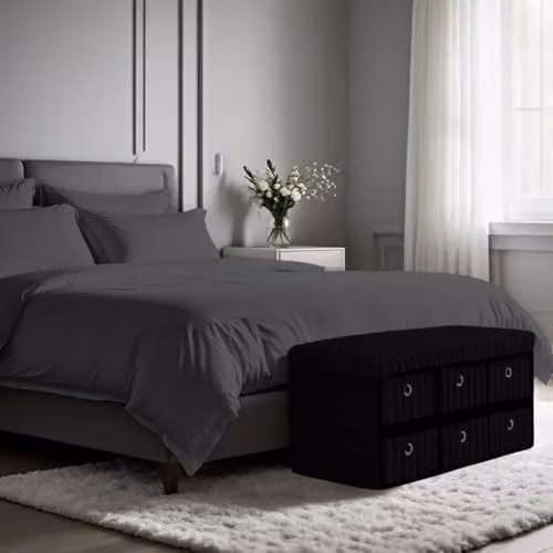 GAVENO CAVAILIA Black Upholstered 2 Seater Storage Bench Ottoman – 9