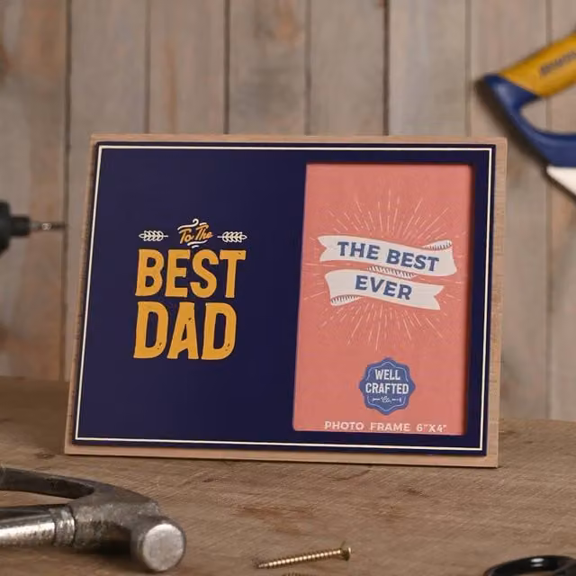 Well Crafted Best Dad Single Rectangular Wood Photo Frame in Blue, 10 x 15 cm