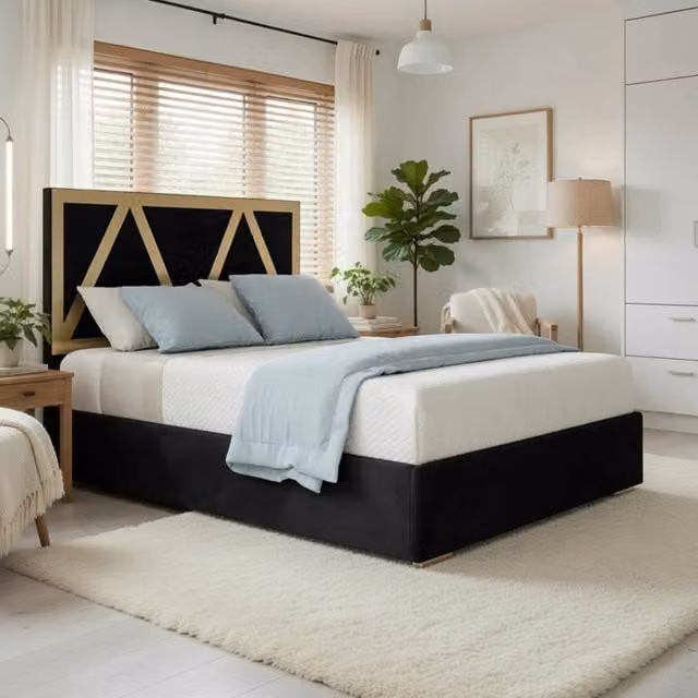 KDMD Erdington Single Upholstered Velvet Designer Bed Frame with Metal Accents, W/D/H: 90 x 200 x 127 cm