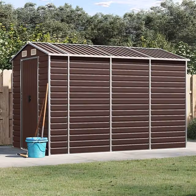 Berkfield Home Brown Galvanised Steel Garden Shed W/D/H: 191 x 300 x 198 cm – 1
