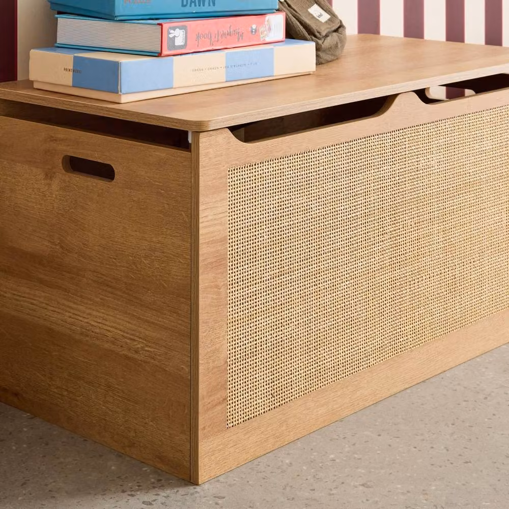 sweeek Boho Toy Storage Unit with Wood and Cane Effect in Light Brown – 3