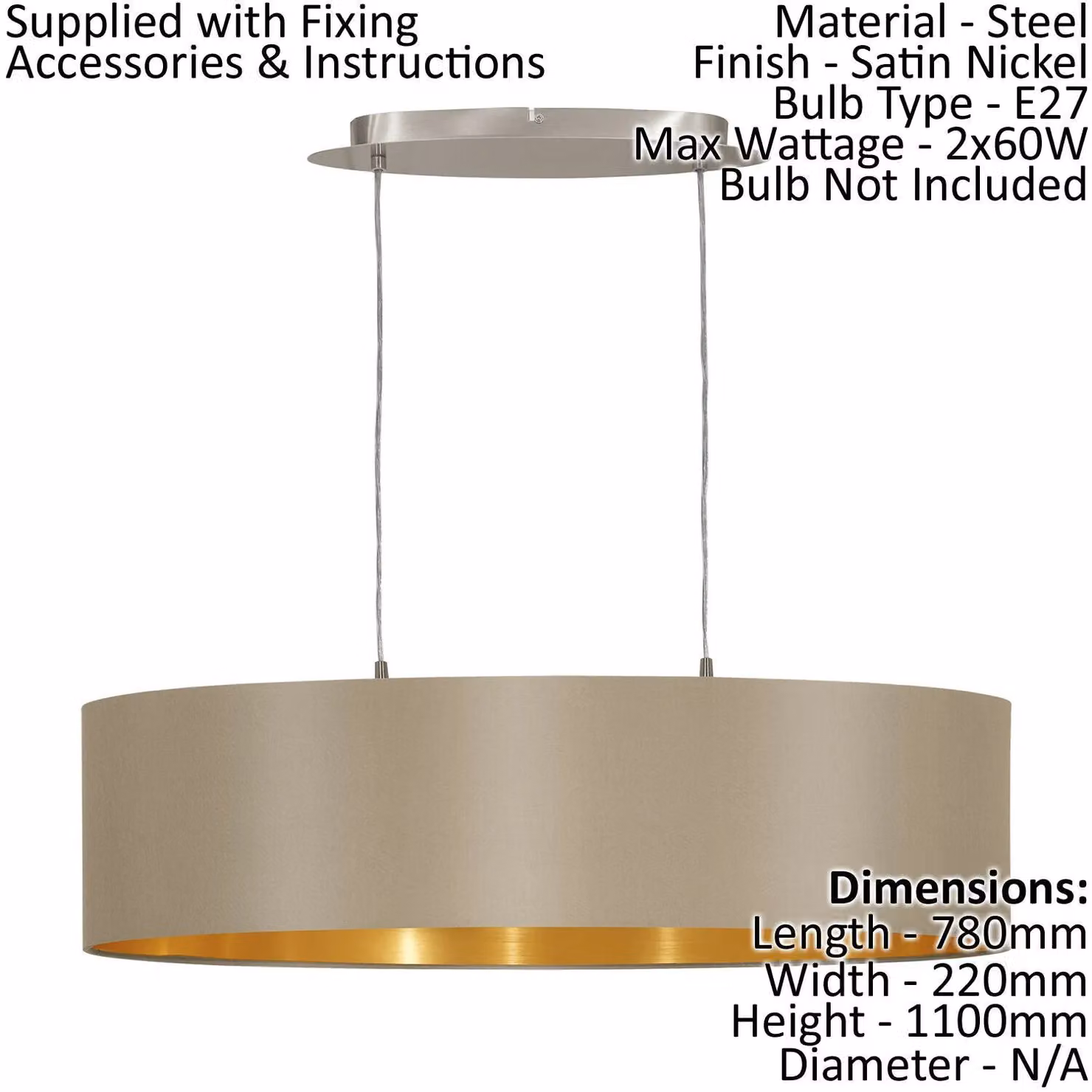 Loops Ceiling Pendant Light and 2x Matching Wall Lights in Taupe and Gold/Brass with Large Linear Fabric Shades – 1