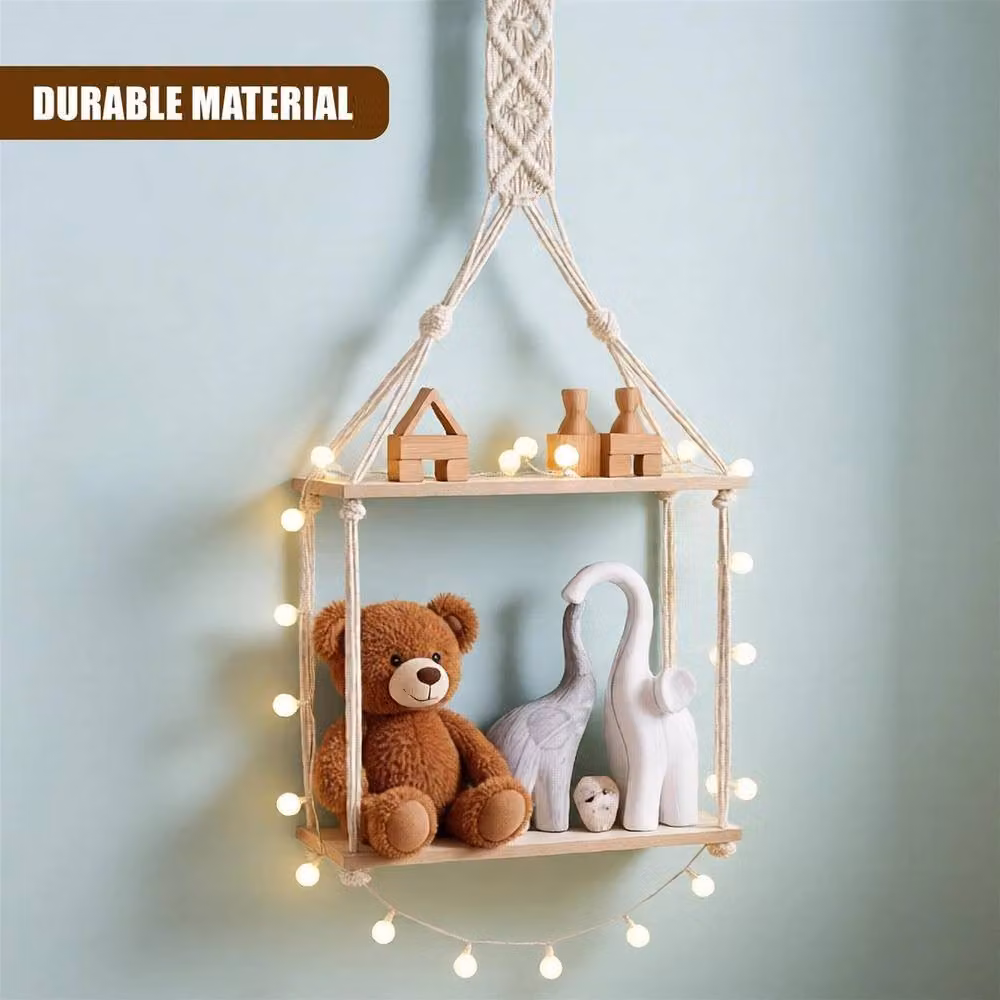 PAWNORA 2 Tier Rustic Rope Floating Shelves in Natural Brown and Sand, W/D/H: 30 x 10 x 72 cm – 2
