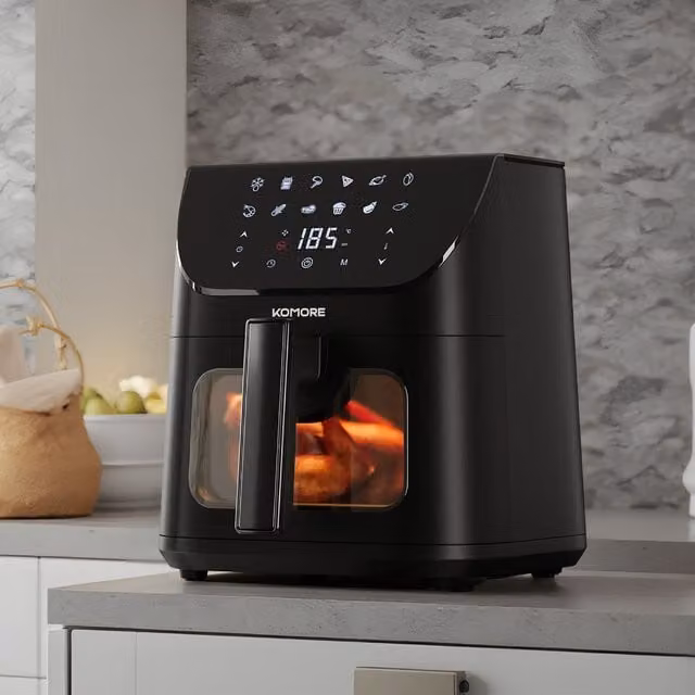 Komore 8L Multi-Functional Hot Air Countertop Air Fryer with Glass, Black
