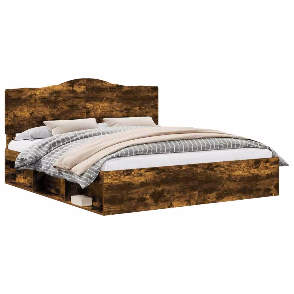 Berkfield Home Modern Bed Frame in Smoked Oak and Brown Solid Pine Wood, 200 x 200 cm – 2