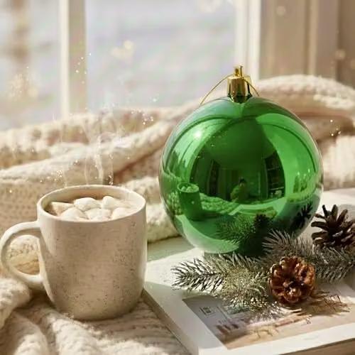 Shatchi Green Round Plastic Christmas Bauble Hanging Ornament, Diameter: 20 cm – 2