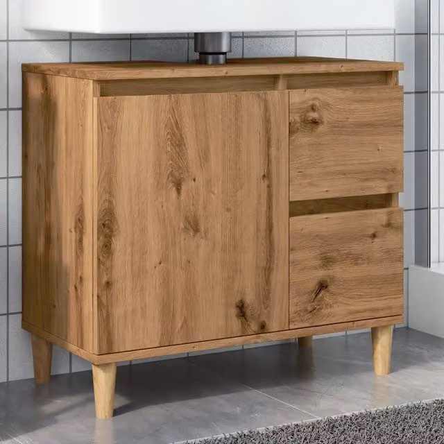 Berkfield Home Artisan Oak Sink Cabinet in Brown, W/D/H: 65 x 33 x 60 cm