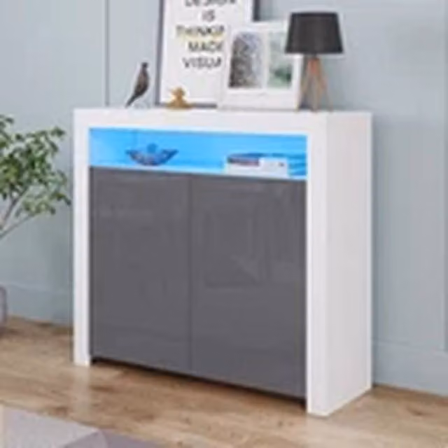 EONLION Contemporary Glossy Grey and White Display Cabinet Sideboard, W/D/H: 107.0 x 35.0 x 97.0 cm