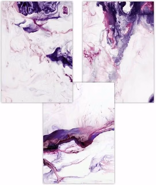 ARTZE Set of 3 Abstract Ocean Waves Paper Posters in Purple and Pink, W: 50 cm, H: 70 cm