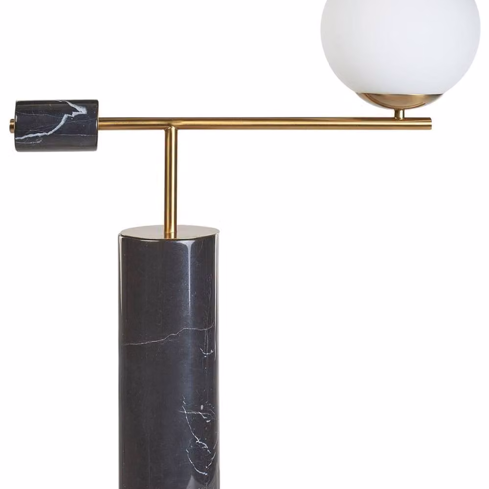 Wyld and Coco Modern Table Lamp with Black Marble Base, Gold Arm and Transparent Glass Sphere Shade – 2