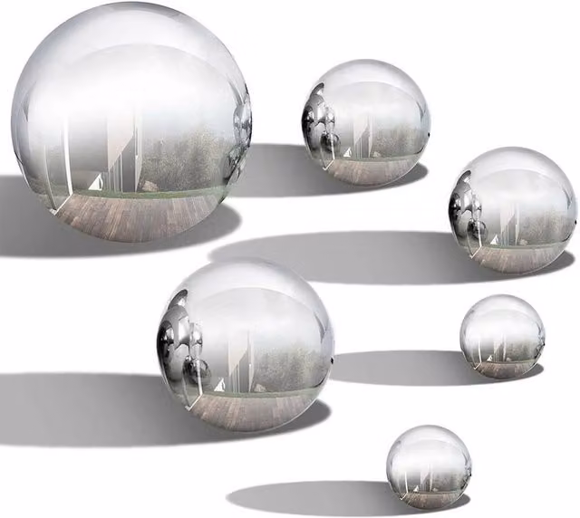 SPETLEK 6-Piece Silver Stainless Steel Mirror Sphere Gazing Ball Set for Outdoor Garden Decor