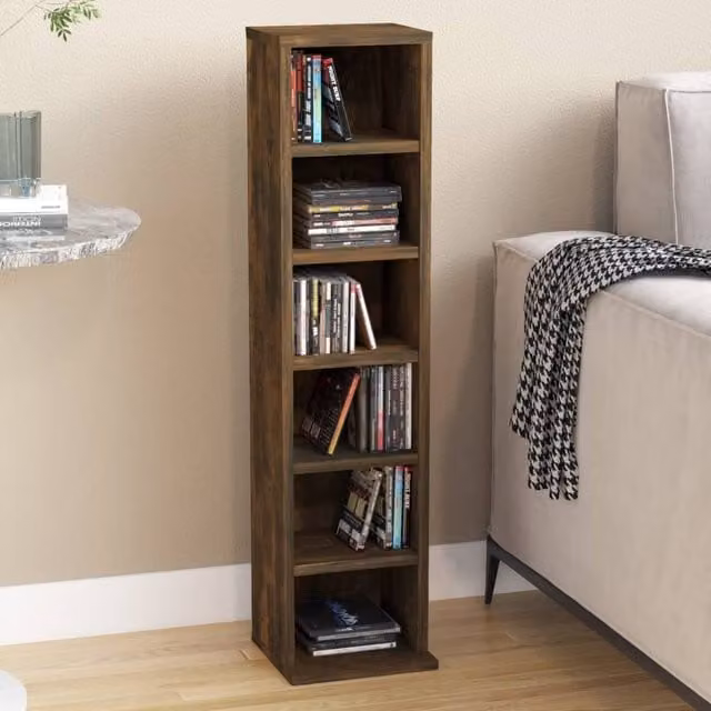Berkfield Home Smoked Oak CD Cabinet in Brown, W/D/H: 21 x 20 x 88 cm – 1