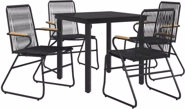 Berkfield Home Beautiful 5 Piece Black PVC Rattan Garden Dining Set
