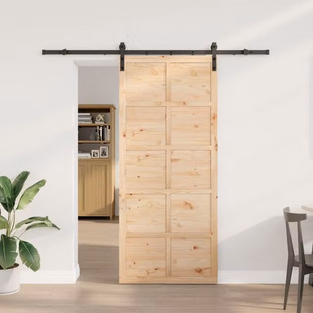 Berkfield Home Rustic Sliding Door in Brown, Solid Pine Wood, W: 90 cm, H: 208 cm – 1