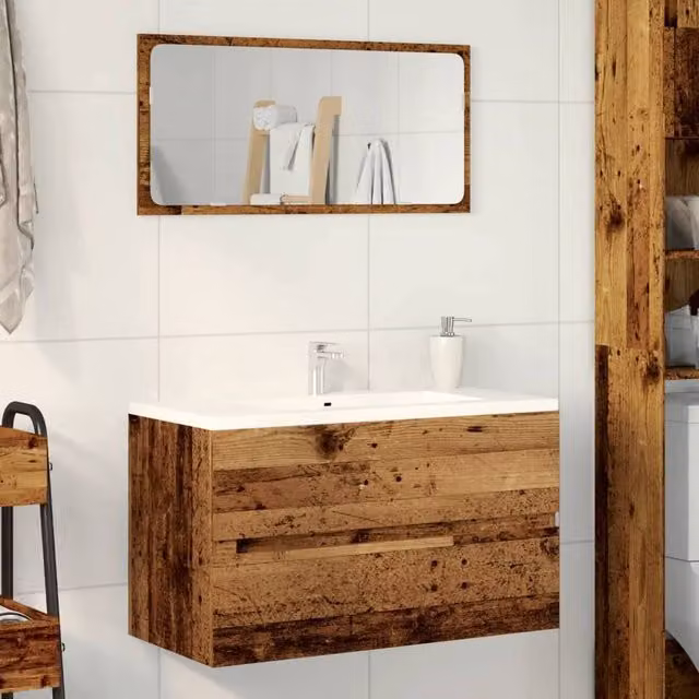 Berkfield Home Spacious Wall Mounted Bathroom Hanging Cabinet in Brown Old Wood W/D/H: 80 x 38.5 x 45 cm – 1