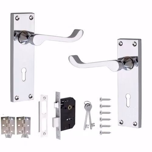 Golden Grace Victorian Scroll Door Handles Lock Pack in Silver Polished Chrome – 1