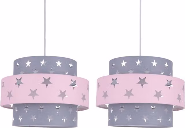 First Choice Lighting Pair of Pink and Grey Star Two Tier Fabric Light Shades