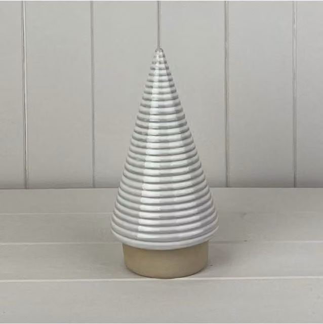 KDMD White and Light Grey Ceramic Tree Ornament with Textured Abstract Detail