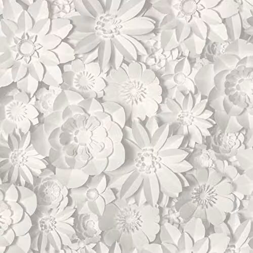 Fine Decor 3D Floral White Washable Botanical Paper Wallpaper