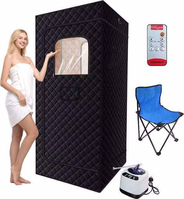 WestWood Portable Sauna Tent Set with Chair and Steamer, Black