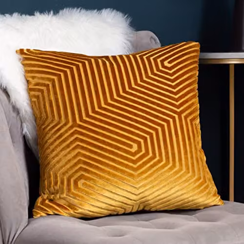 Paoletti Evoke Gold Velvet Square Cushion with Polyester Filling, W/D/H: 45 x 45 x 45 cm – 4