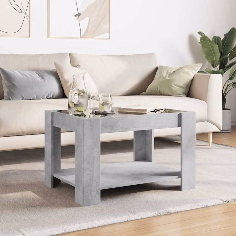 Berkfield Home LED Coffee Table in Concrete Grey, W: 73 cm, D: 53 cm, H: 45 cm