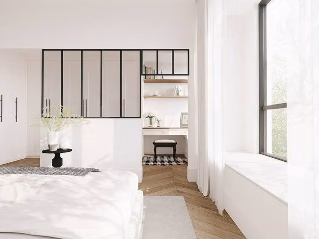 Vente-unique Studio-Style Glass Panel With Window in Powder-Coated Black Aluminium, Width: 150 cm