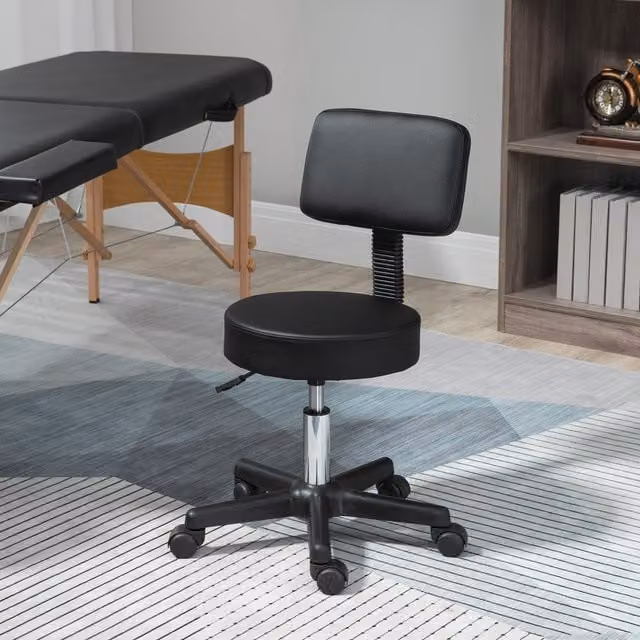 HOMCOM Black Synthetic Leather Swivel Beautician Salon Chair with Castors – 1