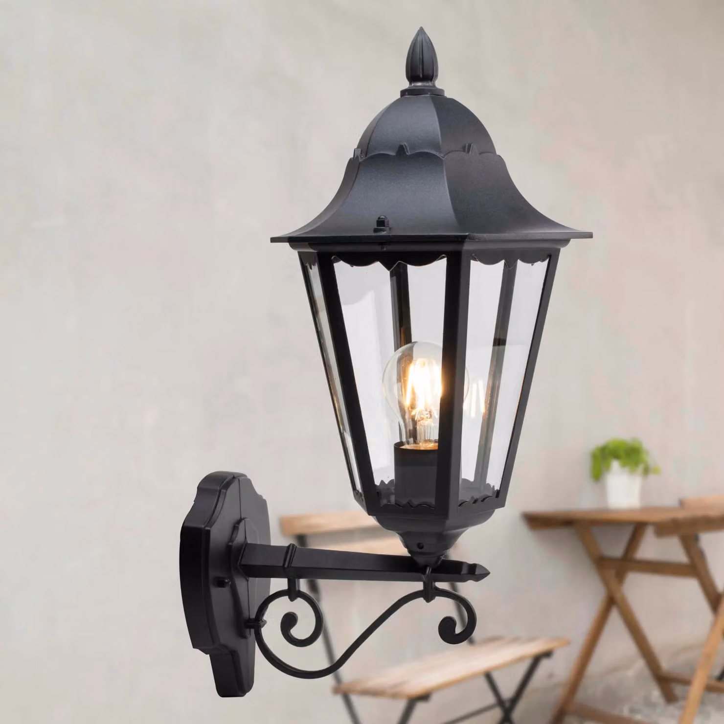 First Choice Lighting Mansfield Black and Transparent Glass Six Sided IP44 Outdoor Lantern Wall Light – 4