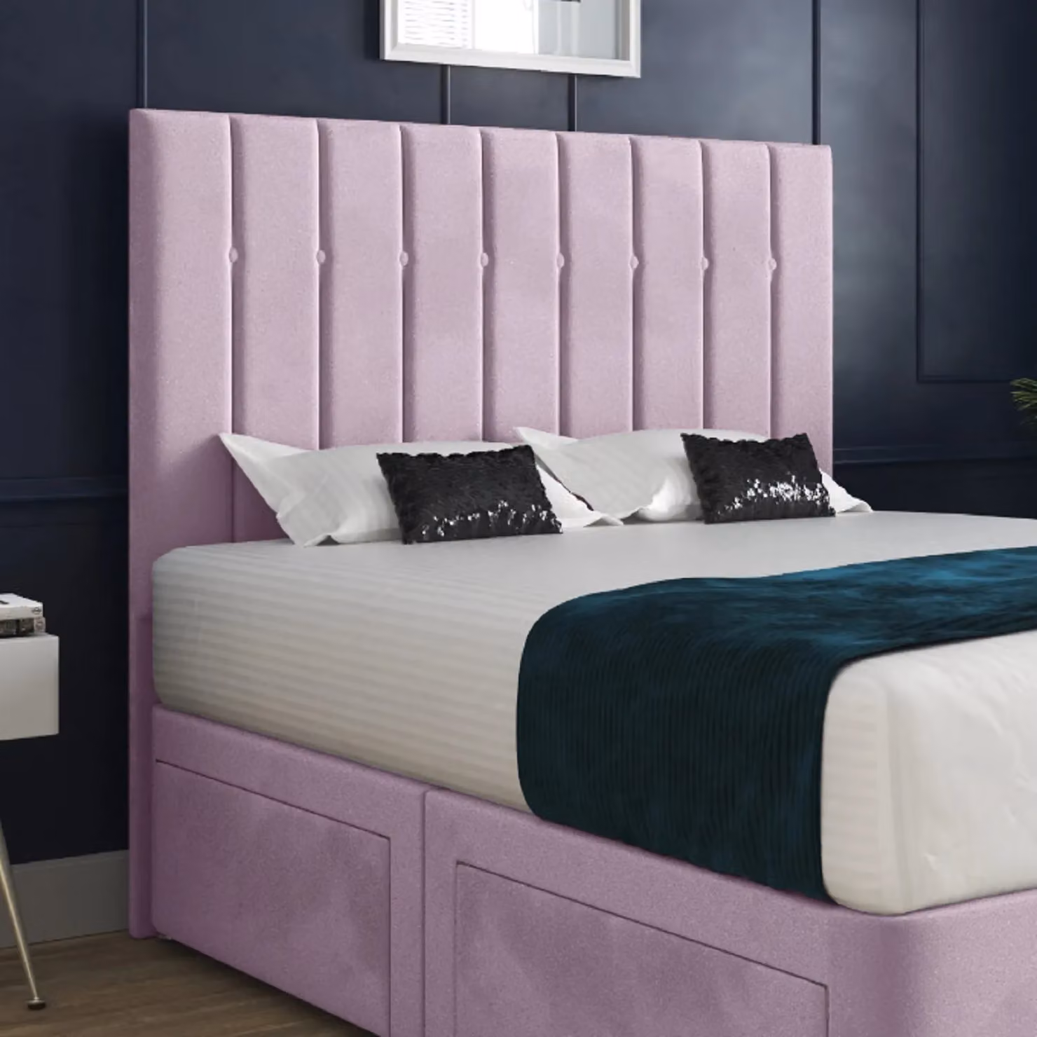 Casani KDMD Enrico Modern Upholstered Velvet Designer Bed Frame in Pink, W/D/H: 120 x 200 x 137 cm – 3