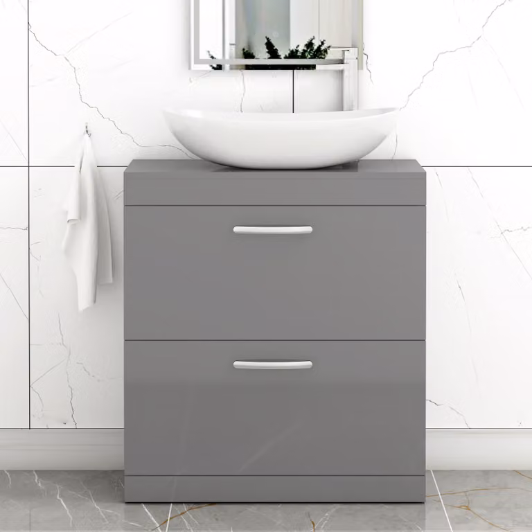 Cesar Turin 600mm Floor Standing 2 Drawer Bathroom Vanity Unit with Countertop Basin in Indigo Grey Gloss