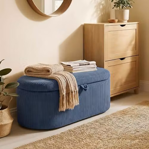 HOMCOM Corduroy Upholstered Storage Ottoman in Blue, W/D/H: 105 x 51 x 49 cm – 9