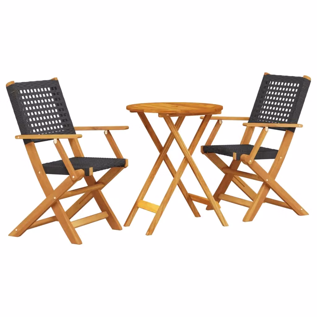 Berkfield Home 3 Piece Bistro Set in Black Poly Rattan and Acacia Wood – 2