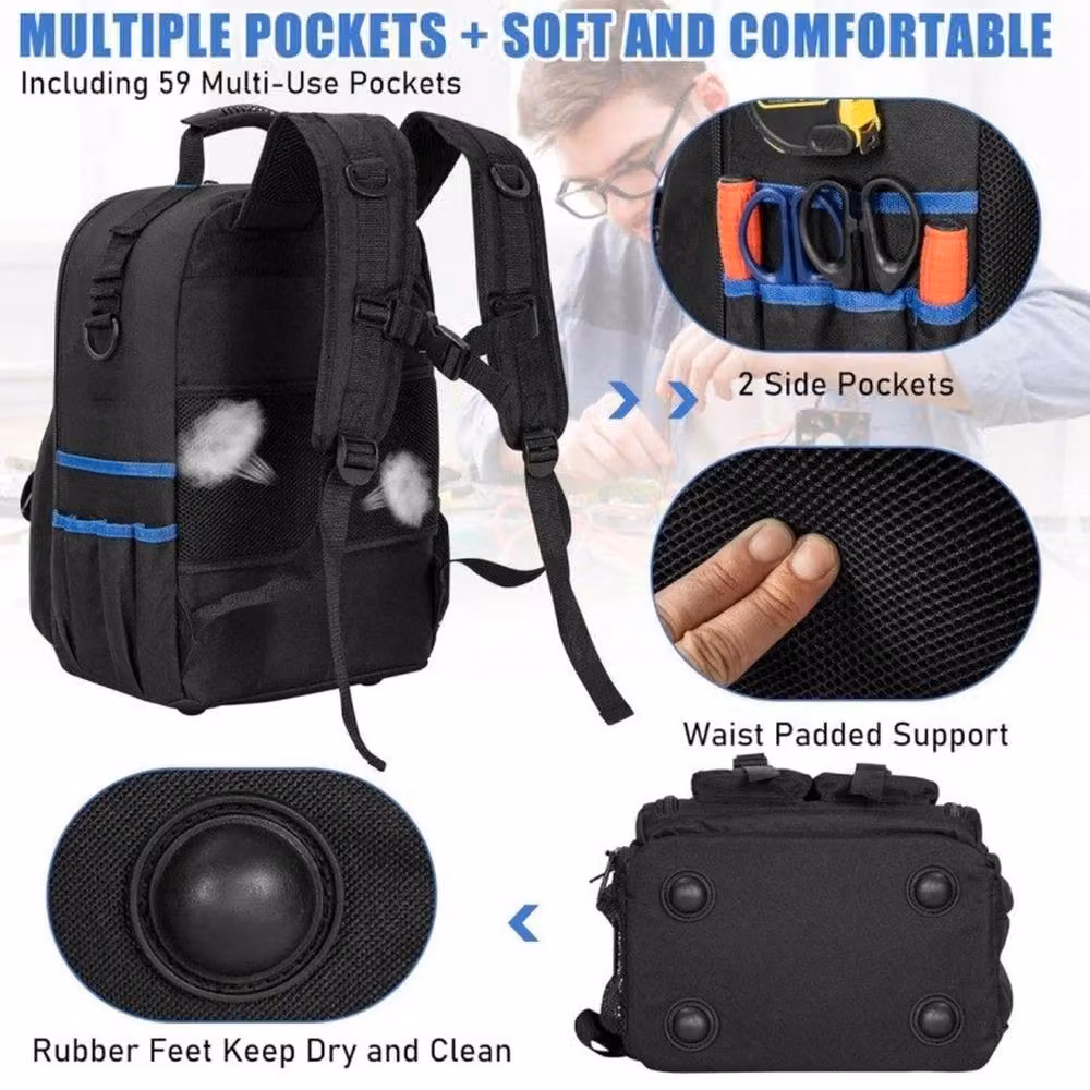 VOGREX Heavy Duty Electrician Organizer Tool Backpack in Black – 4