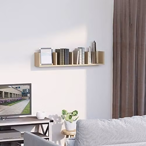 HOMCOM Wall Mounted Wooden Media Storage Rack with 4 Cubes for CDs and DVDs in Brown – 2