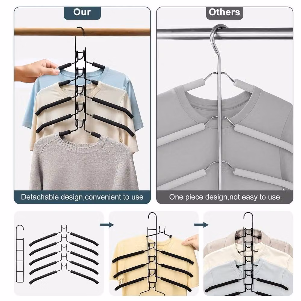 EONLION 5-in-1 Space Saving Clothes Hangers with Clips, 3 Pack, Black – 3
