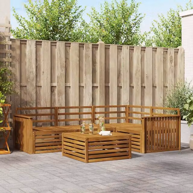 Berkfield Home 5 Piece L-Shape Outdoor Sofa Set in Brown Solid Acacia Wood