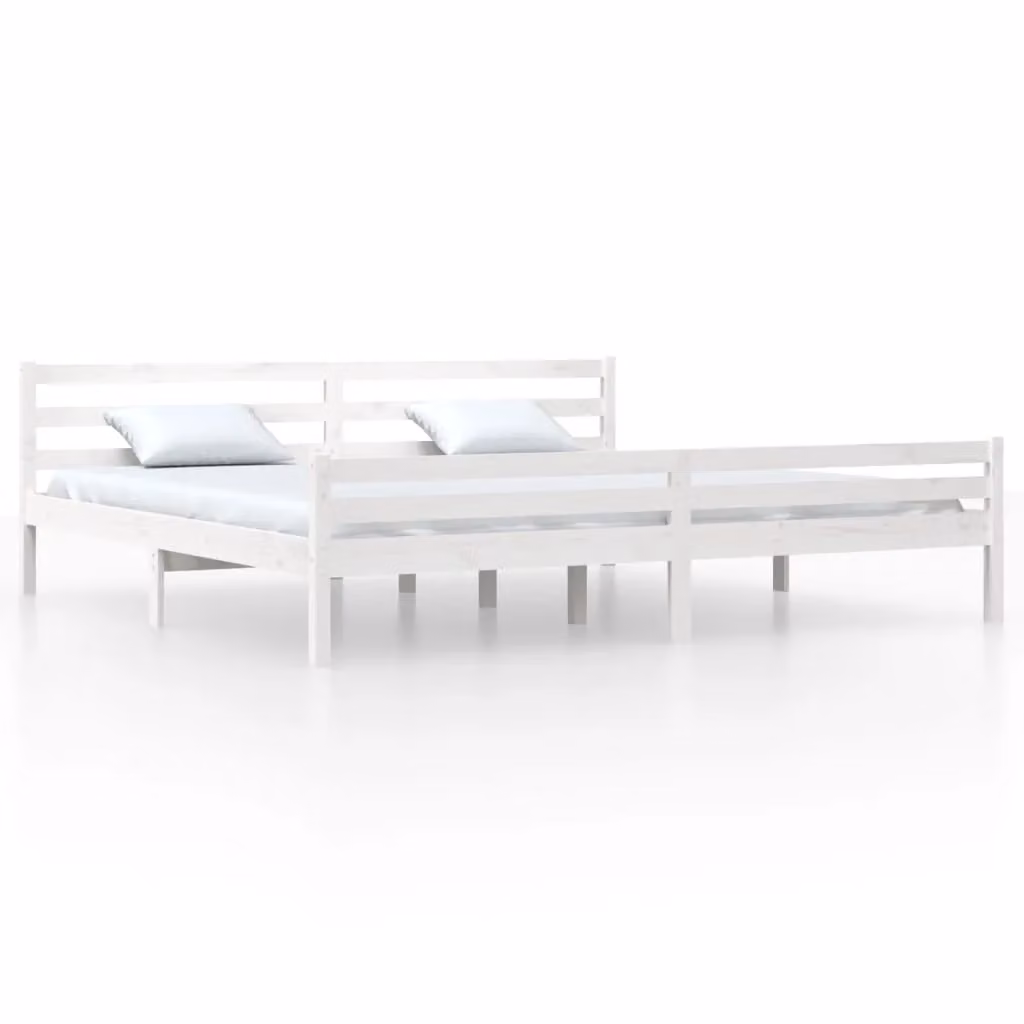 Berkfield Home White Solid Pine Wood Bed Frame W/D/H: 200 x 200 cm – 2