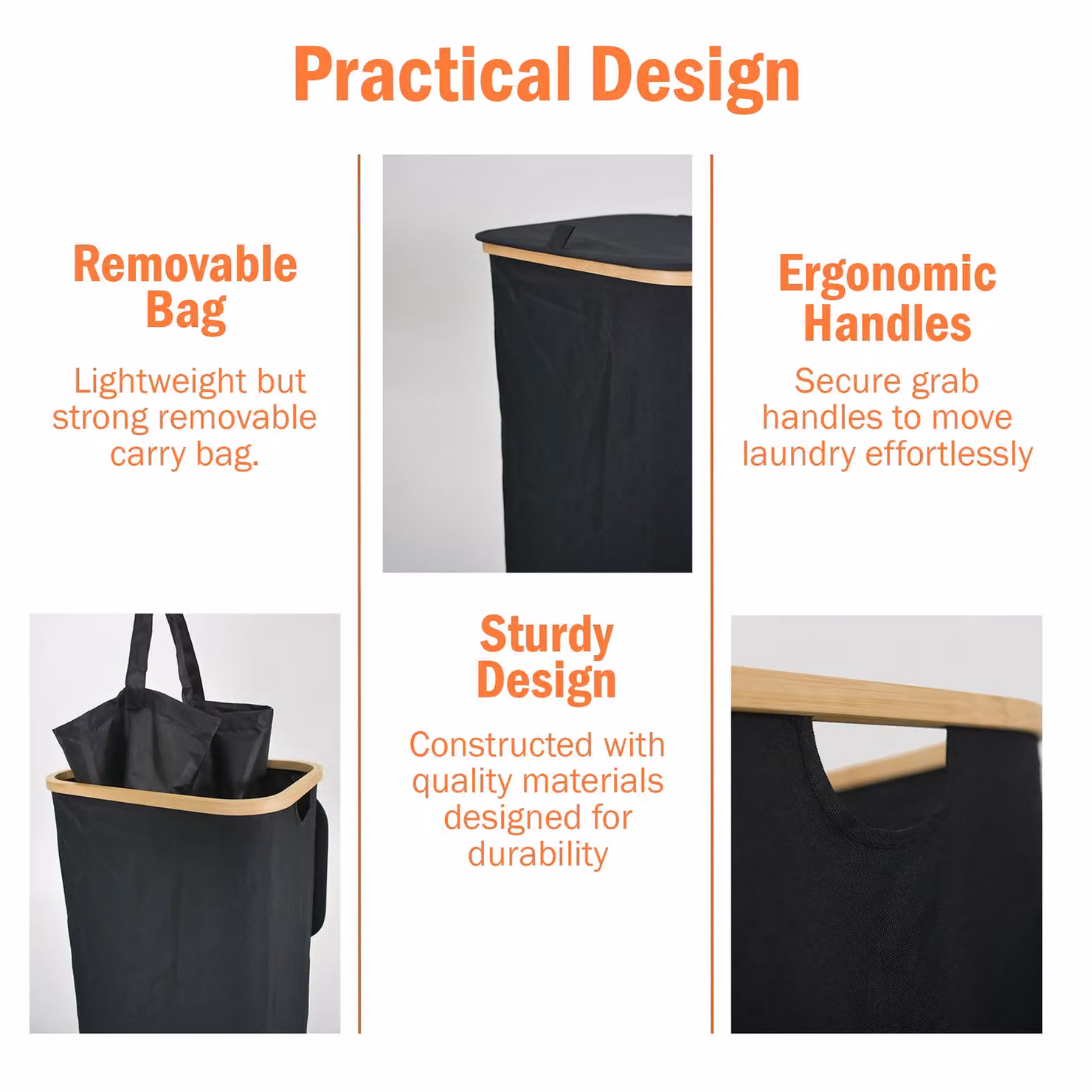 Libbi Lou Black Bamboo Laundry Storage Hamper with Removable Inner Bag, 100L – 3