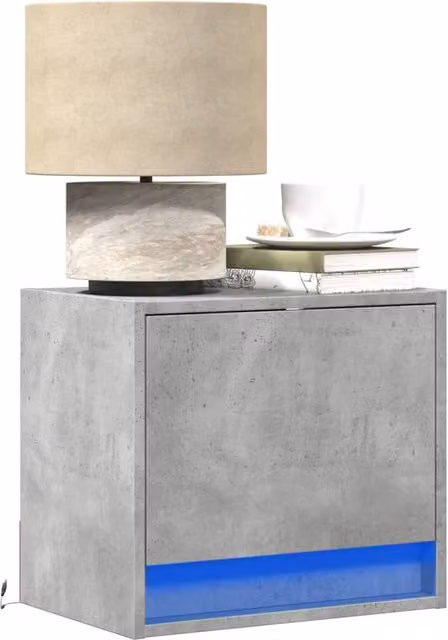 Berkfield Home Set of 2 Wall-mounted Bedside Cabinets with Integrated LED Lights in Grey Concrete Oak