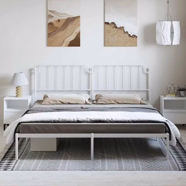 Berkfield Home Metal Bed Frame with Headboard in White, W/D/H: 183 x 187 x 102 cm – 1